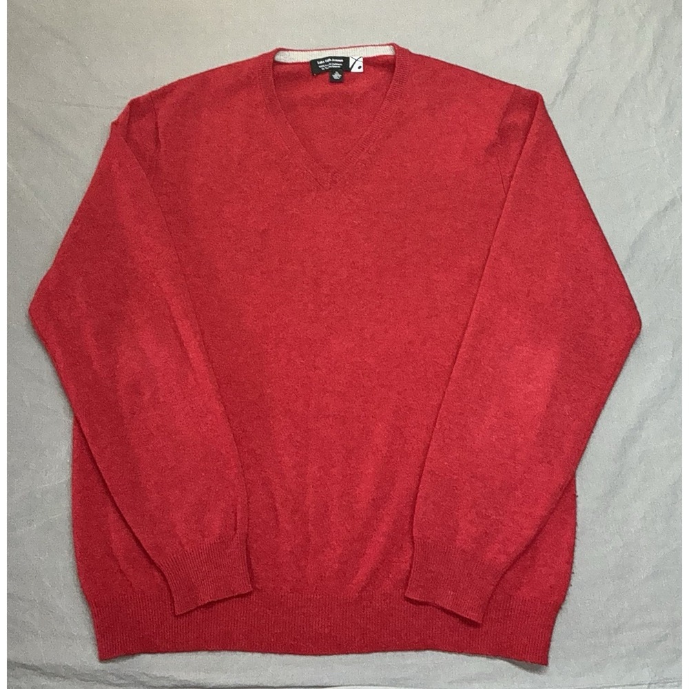 Saks Fifth Avenue 100% Scottish Cashmere V-Neck Sweater XL Red Todd & Duncan